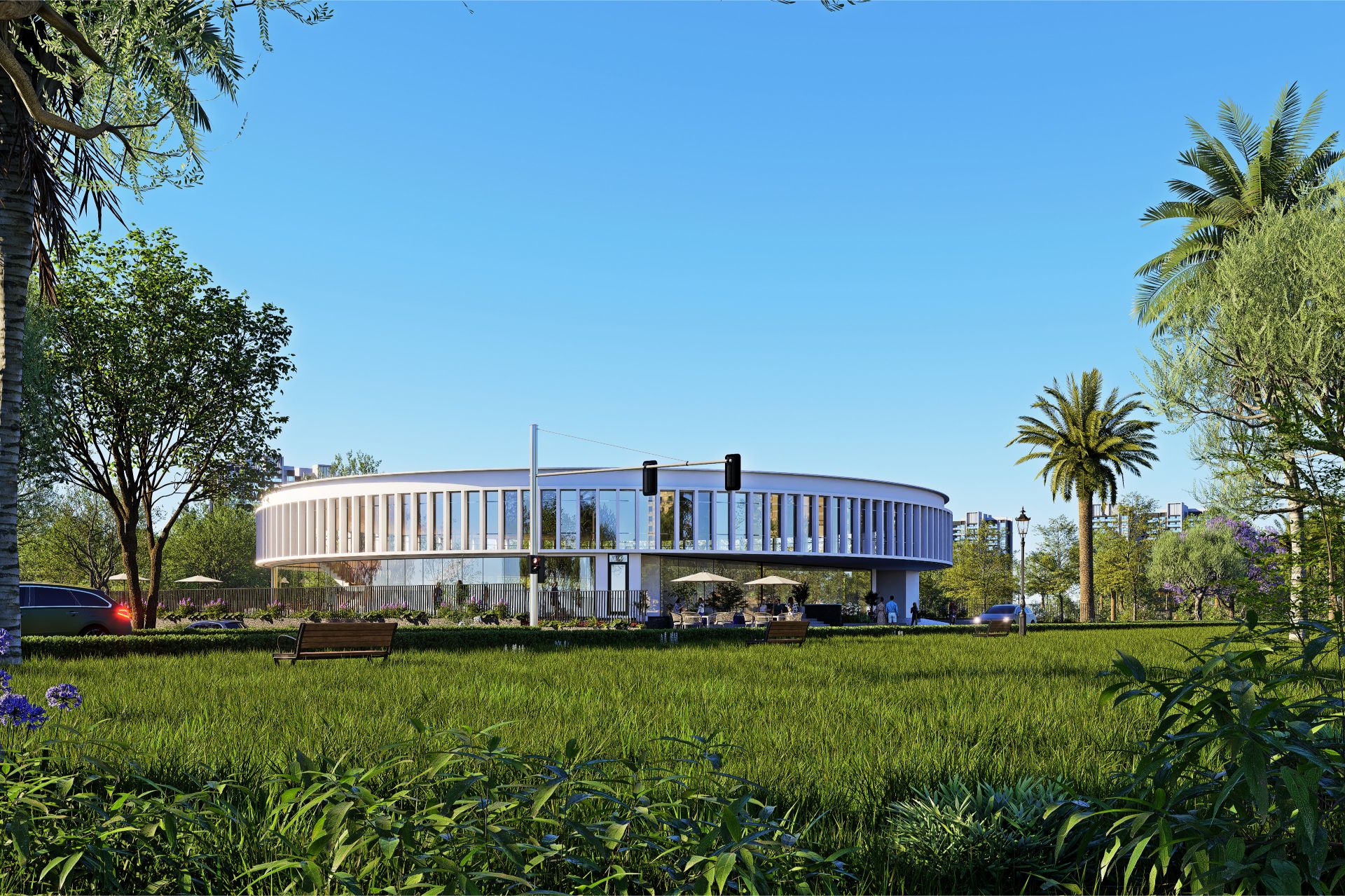 Contemporary commercial space architectural render - Modern retail building visualization.